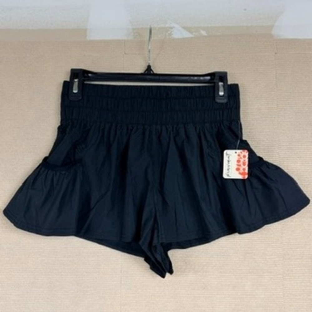 FP Movement The Way Home Shorts Black XS High Rise Smocked Waist Running Shorts
